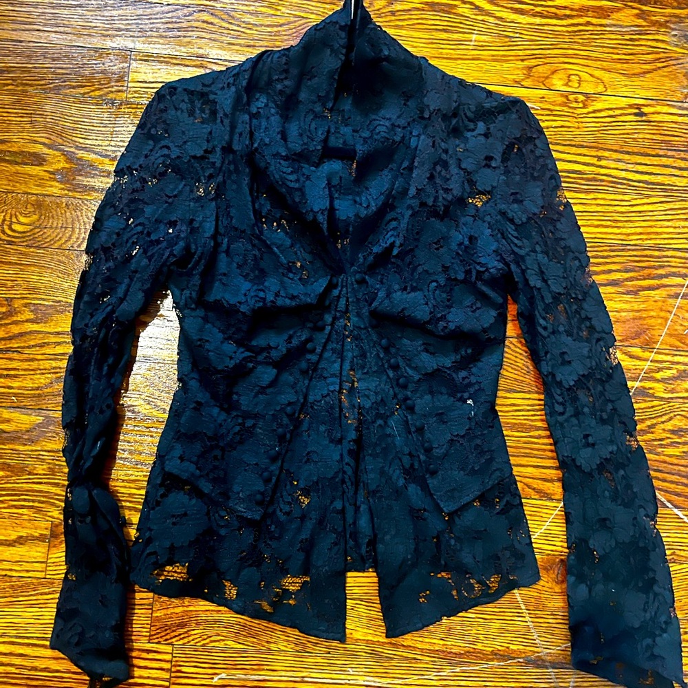 VINTAGE | Yigal Azrouel Lace Buttoned Blouse Faux Vest Sz6